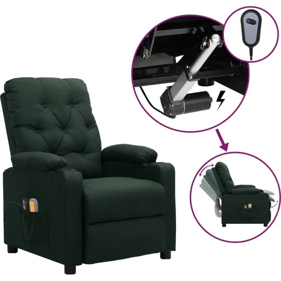 vidaXL eldrevet massagestol i stof, mørkegrøn