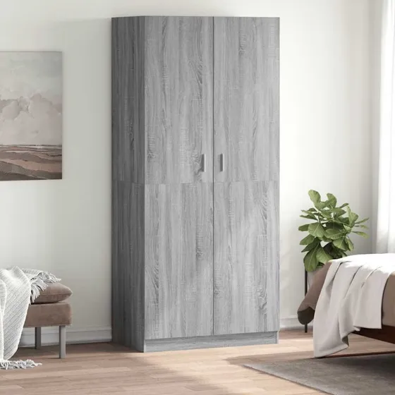 vidaXL garderobeskab 90x52x200 cm konstrueret træ, grå sonoma-eg