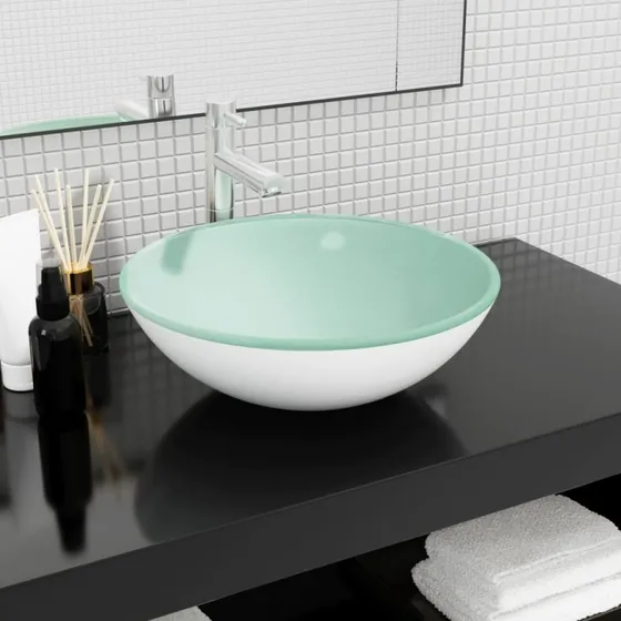 vidaXL håndvask 42x14 cm, hærdet glas, hvid