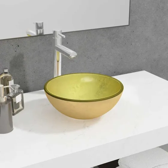 vidaXL håndvask i hærdet glas 30x12 cm guldfarvet