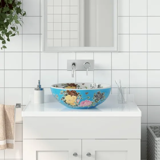 vidaXL rund håndvask til bordplade 41x14 cm, flerfarvet keramik