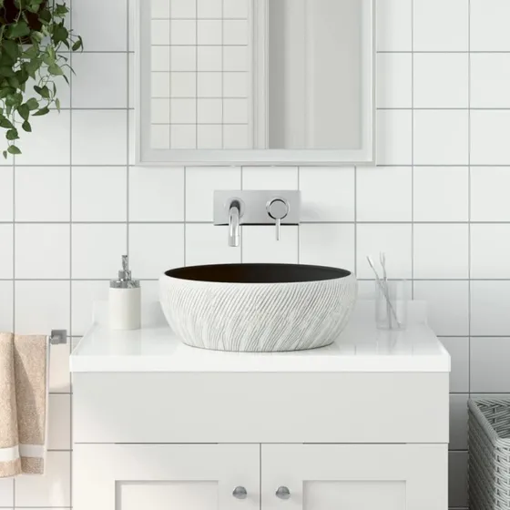 vidaXL rund håndvask i keramik Ø41x14 cm sort/grå