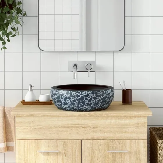 vidaXL rund håndvask til bordplade Ø41x14 cm keramik, sort/blå