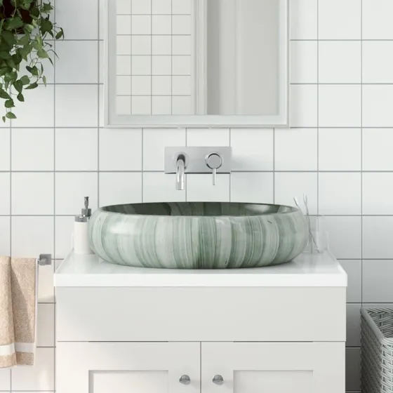 vidaXL oval håndvask til bordplade 59x40x15 cm, grøn keramik