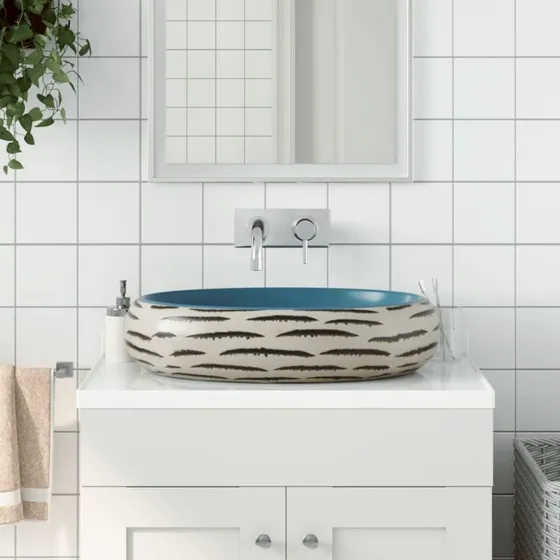 vidaXL oval håndvask til bordplade 59x40x15 cm, flerfarvet