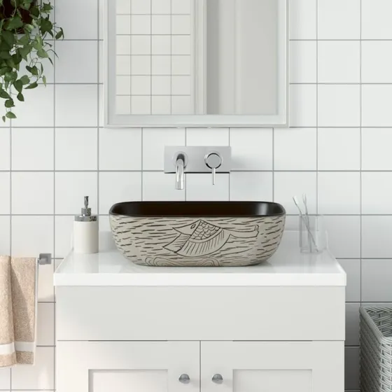 vidaXL håndvask 48x37,5x13,5 cm rektangulær keramisk grå/sort