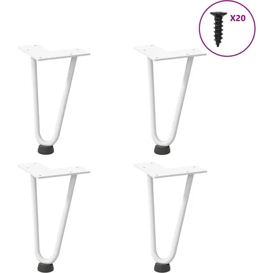 vidaXL hårnåleben til sofabord 20 cm hvid, 4 stk