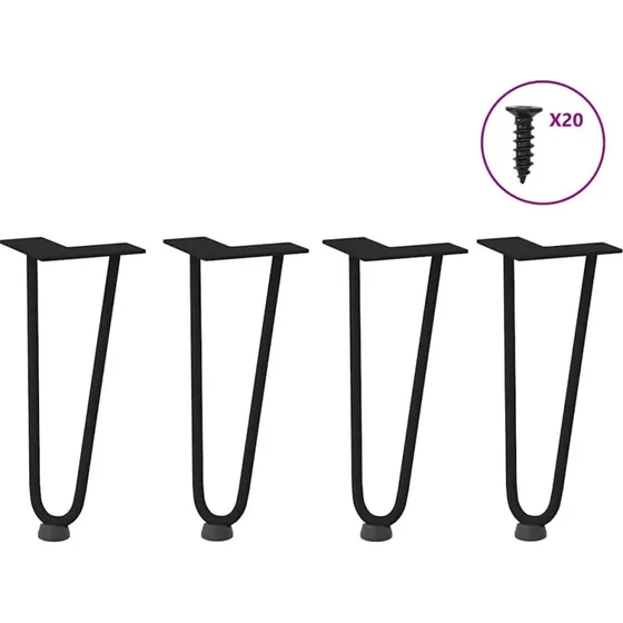 vidaXL Hårnåle-bordben 4 stk. 30 cm sort stål