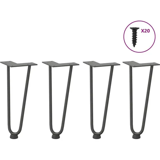 vidaXL hårnåleben til sofabord 4 stk. antracit 30 cm massivt stål