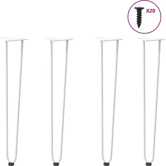 vidaXL hårnåleben til bord 4 stk. 72 cm hvid massivt stål