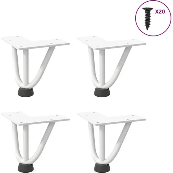 vidaXL Hårnåleben til sofabord 10 cm, hvid (4 stk)