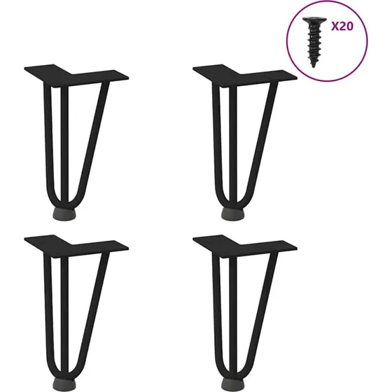 vidaXL hårnåleben til sofabord 4 stk. 20 cm sort massivt stål
