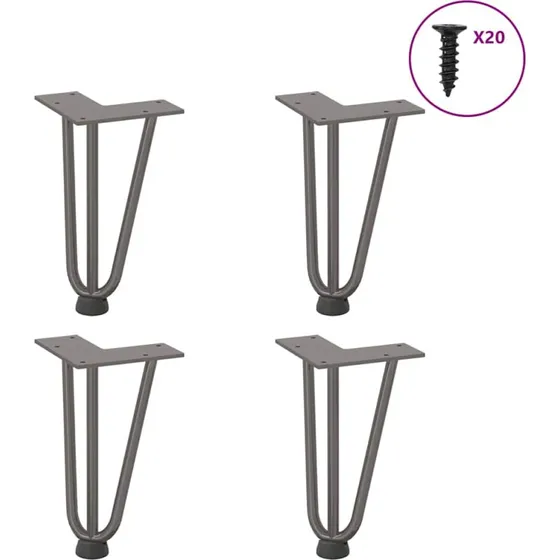 vidaXL hårnåleben til sofabord 20 cm naturstål, 4 stk.