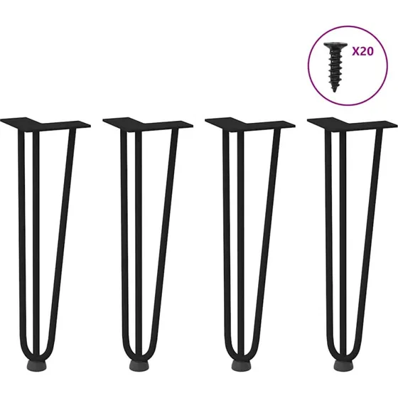 vidaXL hårnåleben til sofabord 4 stk. 42 cm sort massivt stål