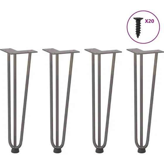 vidaXL hårnåleben til sofabord 42 cm naturstål 4 stk.