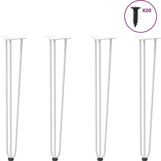 vidaXL hårnåleben 4 stk, 72 cm hvid – massivt stål