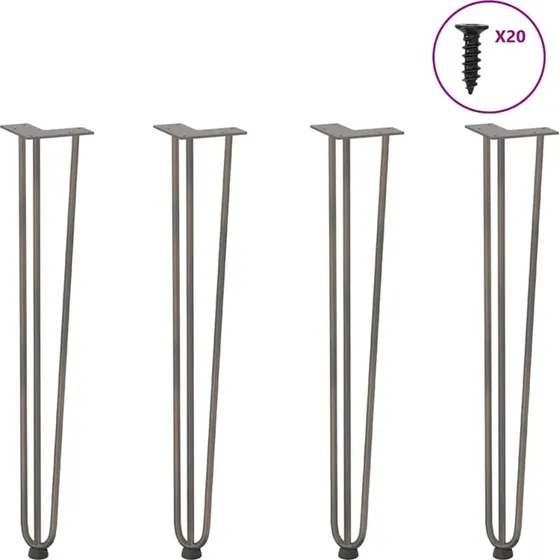 vidaXL hårnåleben til konsolbord 4 stk. 72 cm naturstål