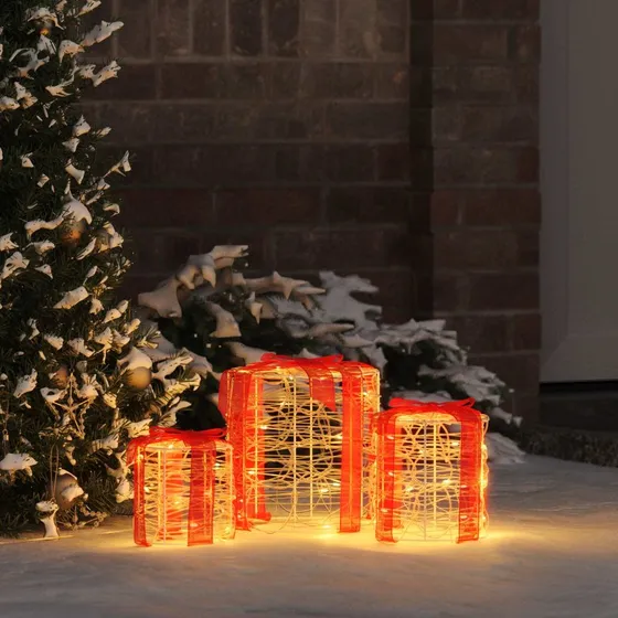 vidaXL Gaveske dekoration 3 stk akryl varm hvid 20x20x21 cm