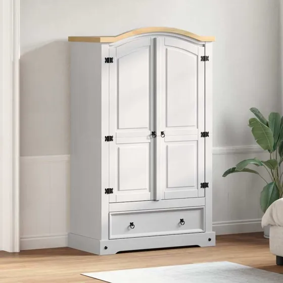 vidaXL Garderobeskab Corona, hvid 101 x 52 x 170 cm, massiv fyrretræ