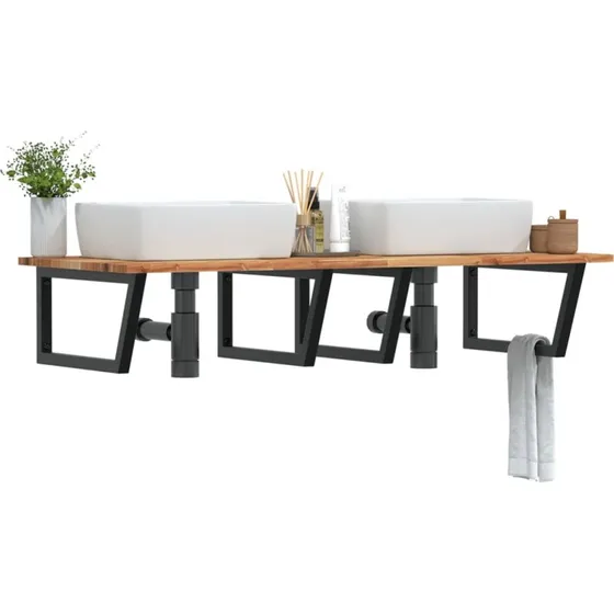 vidaXL vghngt badevrelseshylde trapez i massivt akacietr, mrkebrun/sort