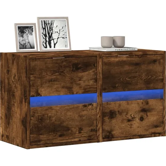 vidaXL vghngte tv-borde 2 stk. med LED, 41x31x45 cm, rget eg