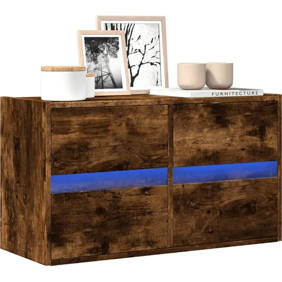 vidaXL vghngt TV-bord 80x31x45 cm med LED, rget eg