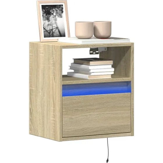 vidaXL vghngte tv-borde 2 stk. med LED 41x31x45 cm Sonoma-eg