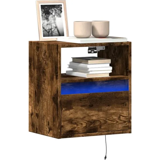 vidaXL vghngte tv-borde 2 stk. med LED-lys 41x31x45 cm, rget eg