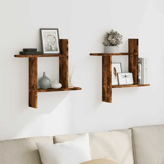 vidaXL væghylder 2 stk. 50x12x50 cm røget egetræ