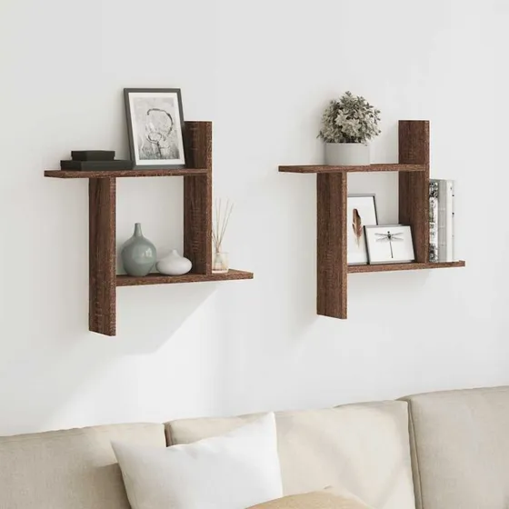 vidaXL væghylder 2 stk. 50x12x50 cm konstrueret træ, brun eg