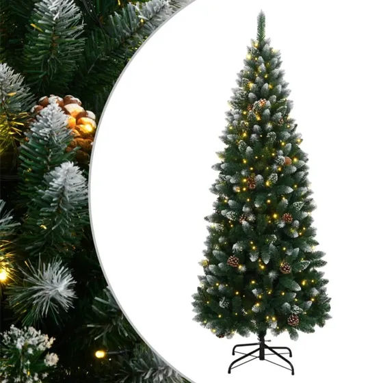 vidaXL kunstigt juletræ 210 cm med 300 LED, grøn (PVC)