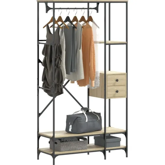 vidaXL tøjstativ med hylder i konstrueret træ Sonoma-eg