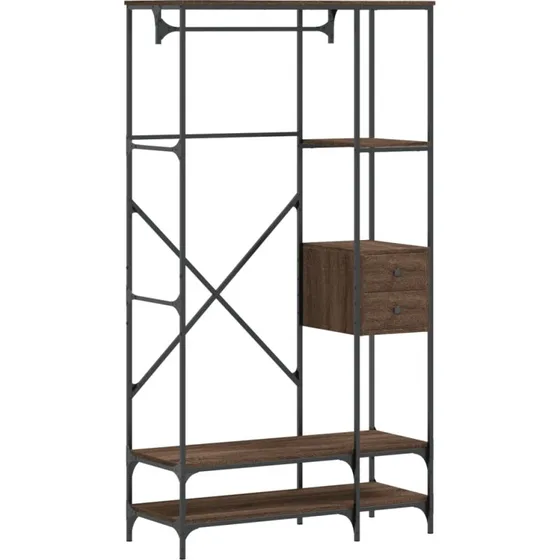 vidaXL tøjstativ med hylder og metalstel, brun egetræsfarve