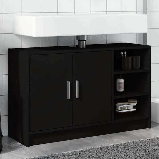 vidaXL Underskab til håndvask 90x29x55 cm, konstrueret træ, sort