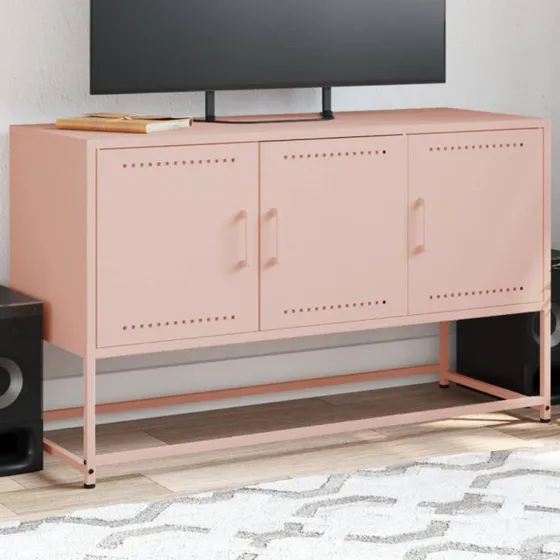 vidaXL TV-bord 100,5x39x60,5 cm stål lyserød
