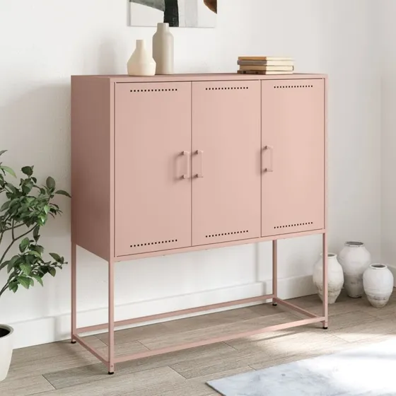 vidaXL højskab i stål 100,5x39x107 cm - lyserød