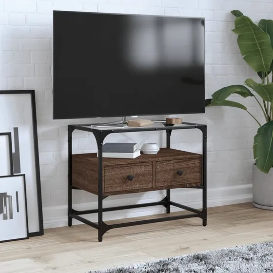 vidaXL TV-bord med glastop 60x35x51 cm - brun eg