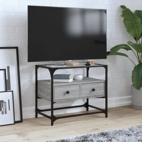 vidaXL TV-bord med glastop 60x35x51 cm, grå Sonoma-eg