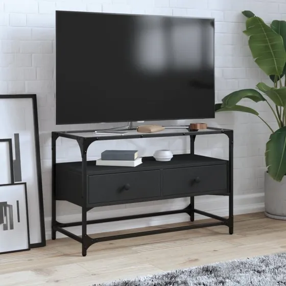 vidaXL TV-bord med glastop 80x35x51 cm, sort