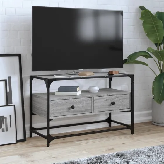 vidaXL TV-bord med glasplade 80x35x51 cm – Grå Sonoma-eg