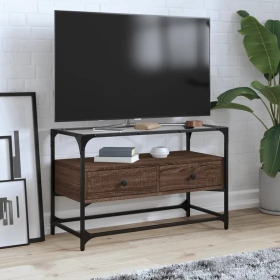 vidaXL TV-bord 80x35x51 cm brun eg med glasplade