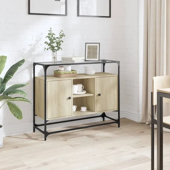 vidaXL skænk med glastop 98x35x81 cm Sonoma-eg