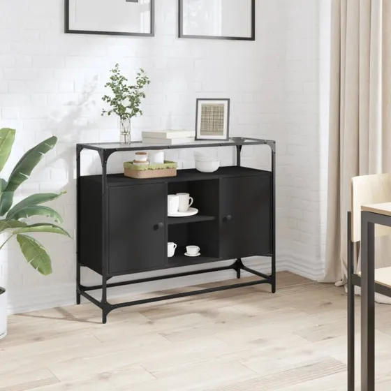 vidaXL skænk med glastop 98x35x81 cm sort