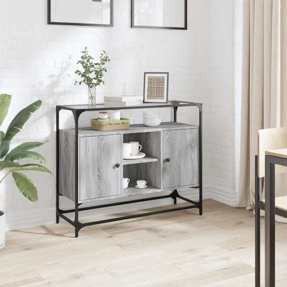 vidaXL skænk med glastop 98x35x81 cm - grå Sonoma-eg