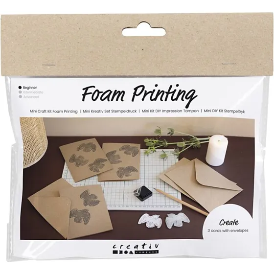 Mini DIY Kit Stempeltryk - Kort med duer (beige, 1 pk)