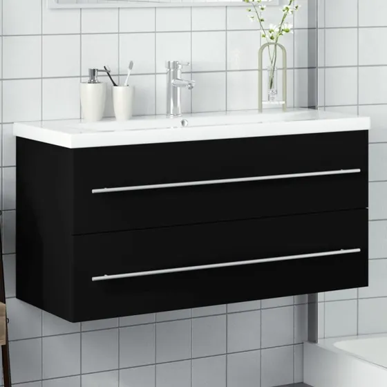 vidaXL underskab med indbygget håndvask 100 x 38,5 x 48 cm, sort