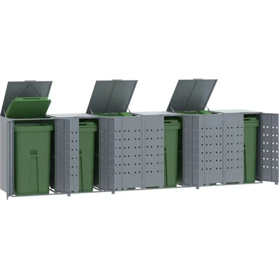 vidaXL skraldespandsskjuler 414x79x117 cm, 6 rum, stl/gr
