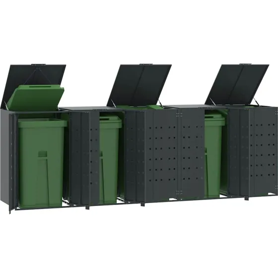 vidaXL skraldespandsskjuler 345x79x117 cm, 5 rum, stl/antracit