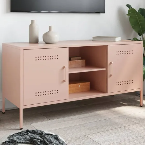 vidaXL TV-bord 100,5x39x50,5 cm stål lyserød