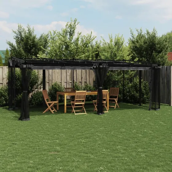 vidaXL pavillon 6x3 m med mesh-vægge stål antracitgrå
